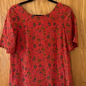 Sezane Fanny River Dress Red Paisley Print Short Sleeve - Size 34 (US 2)